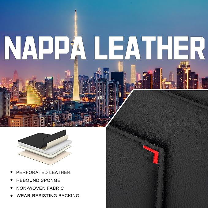 CTDS Car Seat Covers for Chevy Malibu 2000-2026, Stylish Sport Seat Cover, Premium Nappa Leather Car Seat Cover. Automobile Seat Covers Sets.(Standard 2 Seats/Black Red)