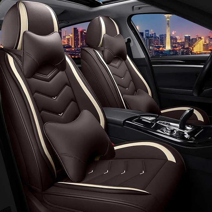 CTDS Car Seat Covers for Jeep Grand Cherokee L 2021-2026, Stylish Sport Seat Cover, Premium Nappa Leather Car Seat Cover. Automobile Seat Covers Sets.(Luxury 2 Seats/Coffee Color)