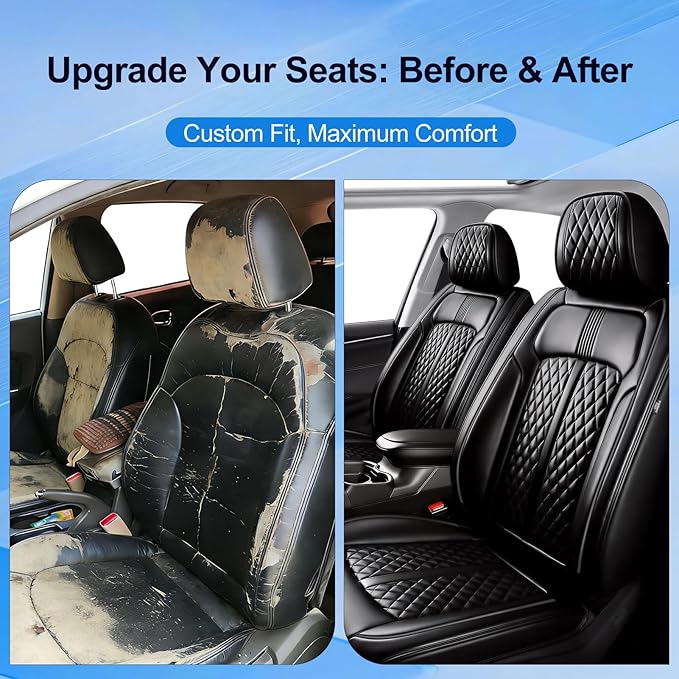 Fit Accord Car Seat Covers (Front Pair) for Select Honda Accord 2012-2026 - Premium Full Coverage Leather, Airbag Compatible, Waterproof & All Weather Seat Cushion Protector, Black