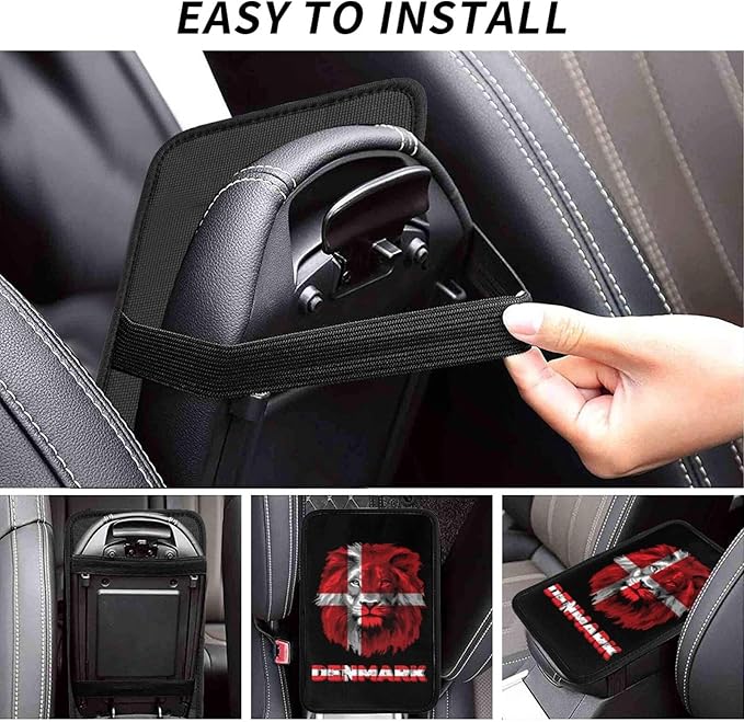 Vintage Denmark Danish Flag Lion Head Auto Center Console Armrest Cover Car Handrail Box Cushion Pad Mat Universal Fit Most Vehicle Sedan Truck SUV Soft Comfort Decor Accessories