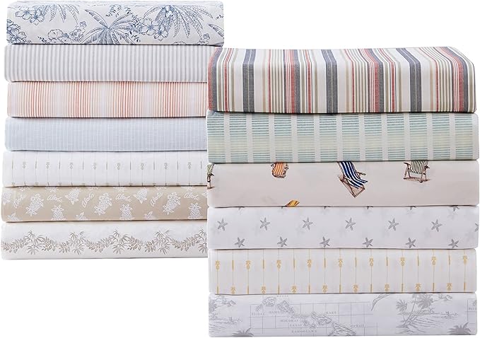 Tommy Bahama - Queen Sheets, Cotton Percale Bedding Set, Crisp & Cool, Stylish Bedding Set (Pineapple Pinstripe Yellow, Queen)