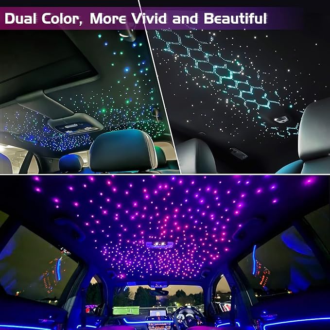 ATOKEE 32W Dual Color Starlight Headliner Kit, Sound Activated Fiber Optic Star Roof Lights with APP/Remote Control, 700pcs 0.03in 9.8ft