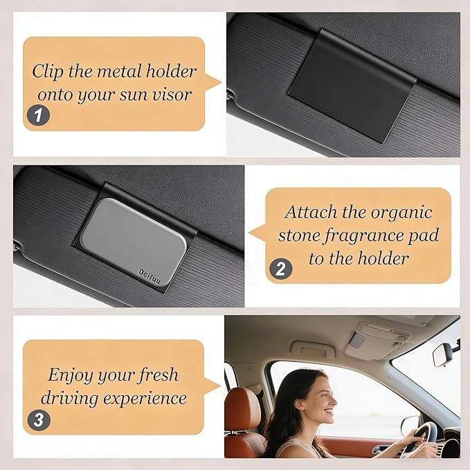 Car Air Freshener - Stone Air Freshener - Car Odor Eliminator - Long Lasting Scent - Car Scent - VISOR CLIP INCLUDED (Amber/set)