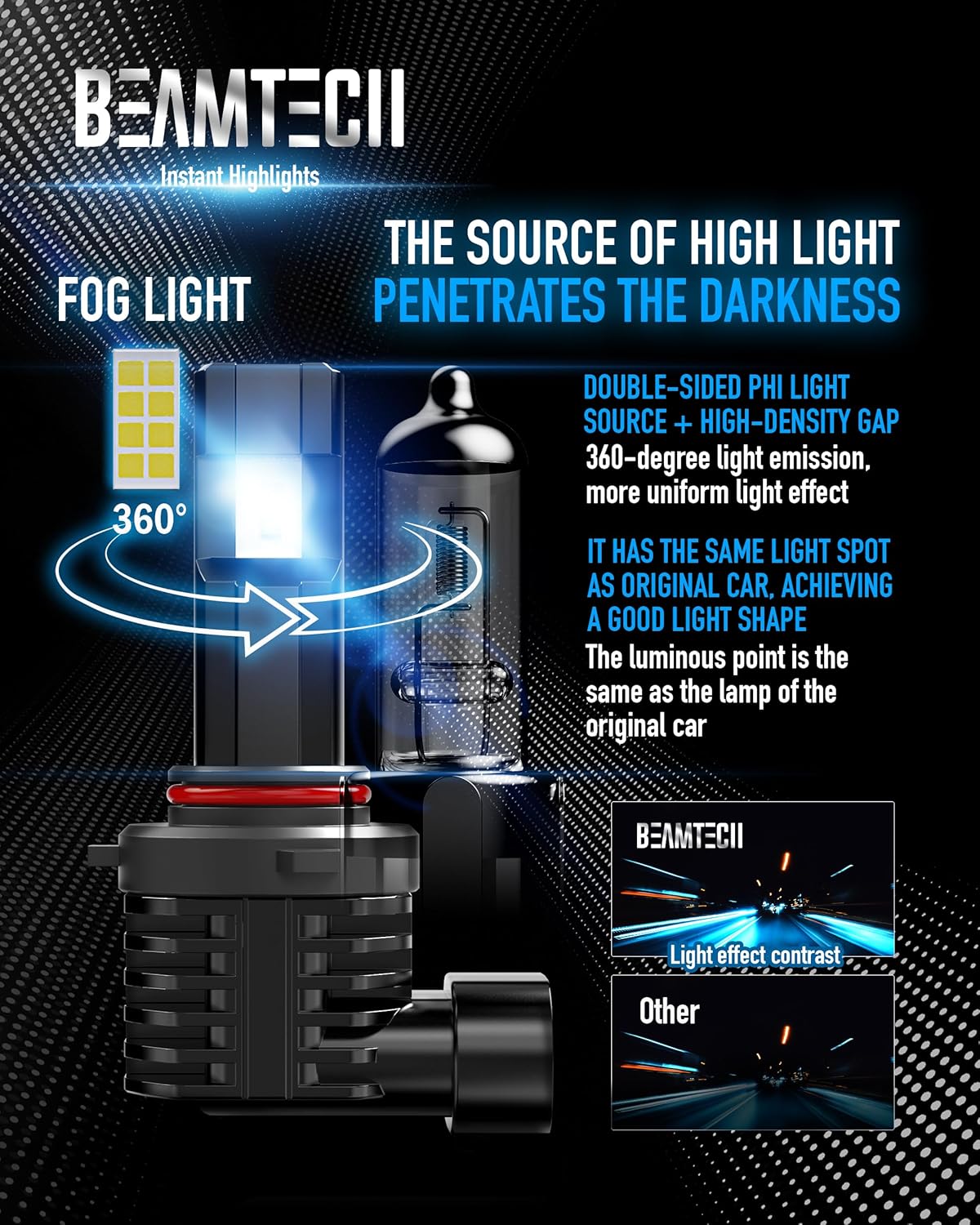 BEAMTECH 9005 Fog Light Bulb, HB3 Fog Bulb 6500K Fog Light or ATV UTV Off Road Pack of 2