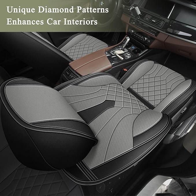 Full Set Car Seat Covers for Toyota Prius 2003-2015: Breathable Perforated Leather Seat Cover (Black&Grey)