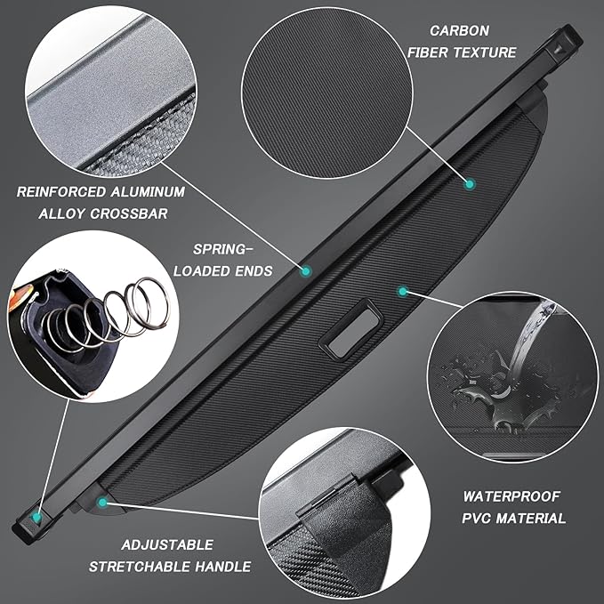 Cargo Cover for VW Volkswagen Atlas Cross Sport 2020-2025 2026 Accessories Retractable Trunk Cover Security Shielding Shade Cargo Luggage Cover Trunk Privacy Protection (Carbon Fiber Texture)