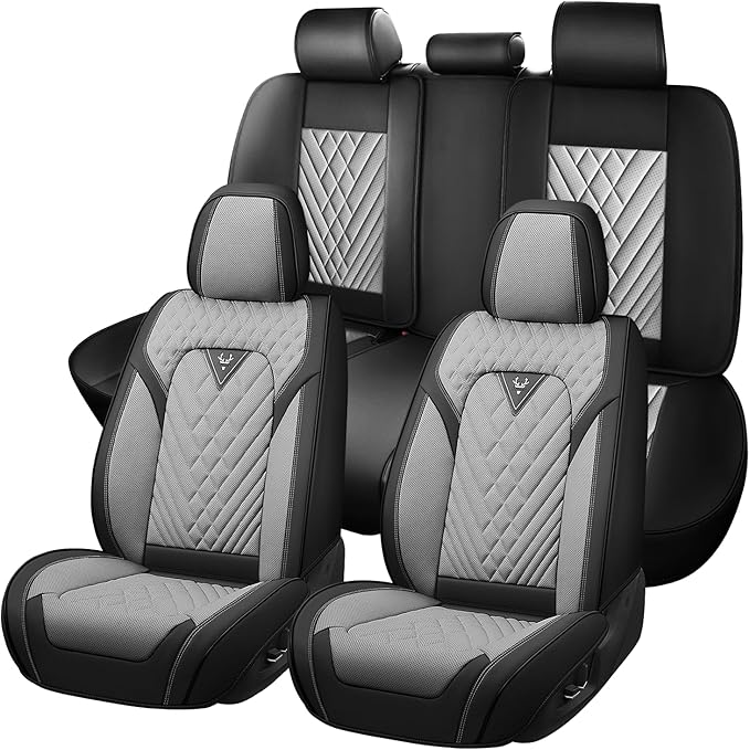 Truck Seat Covers for Chevy Silverado 3500 2007-2026, Waterproof Premium Leather Full Coverage Car Seat Cover, Muscle Sport Style Auto Interior Seat Cover Sets (Full Set/Black Gray)