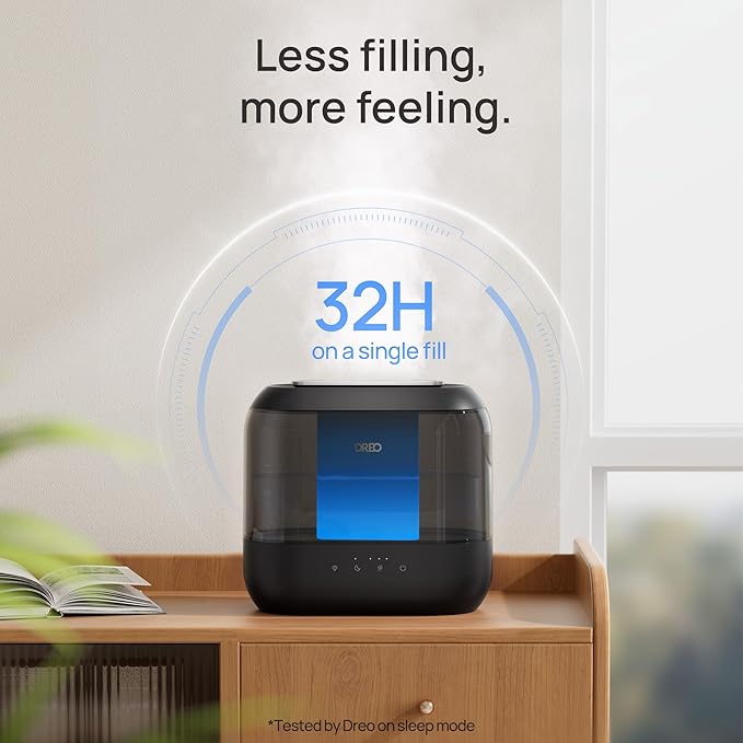 Dreo Humidifiers for Bedroom, Top Fill 4L Supersized Cool Mist Humidifier with Oil Diffuser and Nightlight, 32H Runtime, Quiet Ultrasonic Humidifiers for Home, Large Room, Baby Nursery and Plants