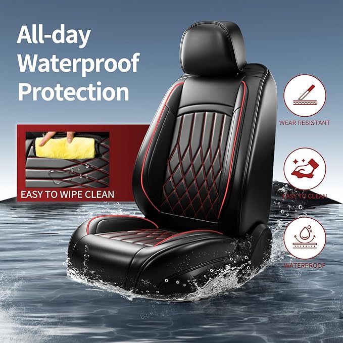 Fit RLX Car Seat Covers for Acura RLX 2013-2020 - Premium Leather, Waterproof, All-Weather, Airbag Compatible, Anti-Slip, Breathable, Easy Install, Seat Protectors, Full Set, Redline