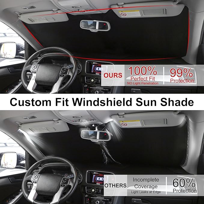 Windshield Sun Shade Custom Fit for 2022 2023 2024 2025 2026 Toyota Tundra Accessories Foldable Sunshade Sun Blocker Protect Car from Sun Rays & Heat Damage Keep Car Cooler