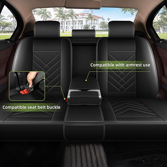 AOMSAZTO Car Seat Cover for Chevrolet Chevy Blazer 2019-2025 2026 Full Set, Leather Car Seat Protector Waterproof, Non Slip Car Seat Cushion, Interior Seat Covers Automotive Accessories - Black