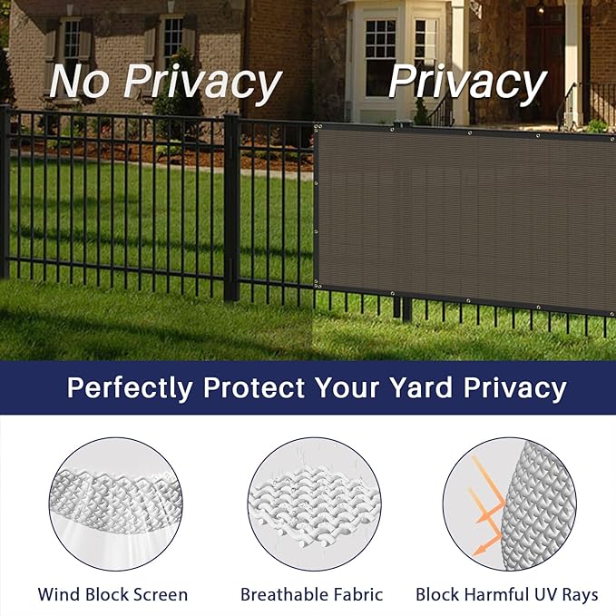 Windscreen4less Privacy Fence Screen Heavy Duty Windscreen Fencing Mesh Fabric Shade Net Cover with Brass Grommtes for Outdoor Wall Garden Yard Pool Deck, 8'x34' Brown