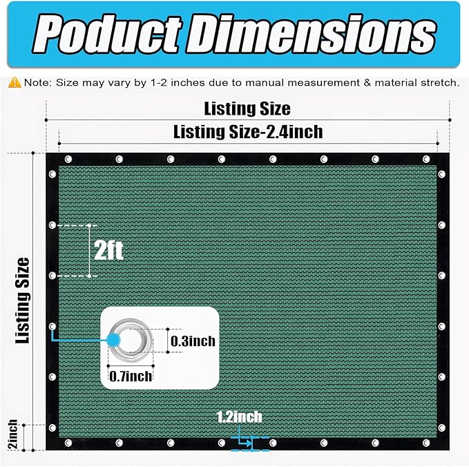 Amagenix 90% Sun Shade Cloth with Grommets, 12' x 12' Pergola Replacement Shade Cover Canopy Privacy Screen for Outdoor Patio Garden, Green (We Customized)
