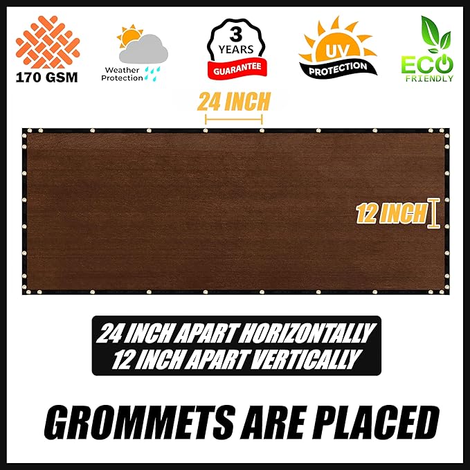Royal Shade Custom Size 5' x 165' Brown Fence Privacy Screen Windscreen Cover Netting Mesh Fabric Cloth - Cable Zip Ties Included (We Make Custom Size)