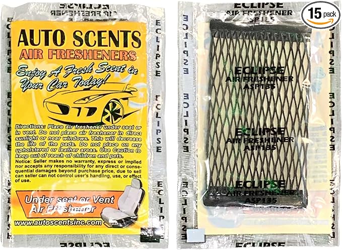 Individually Wrapped - Professional Car Air Freshener Pads - Remove Smells & Add Ambience (15 Per Pack) (Eclipse)