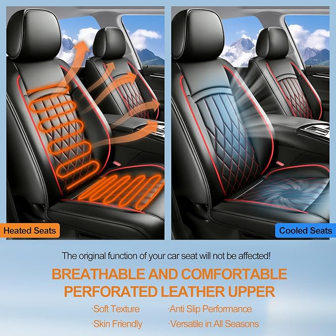 Fit RLX Car Seat Covers for Acura RLX 2013-2020 - Premium Leather, Waterproof, All-Weather, Airbag Compatible, Anti-Slip, Breathable, Easy Install, Seat Protectors, Full Set, Redline