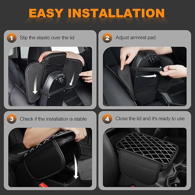 Bling Armrest Cover for Car Compatible with Jeep Wrangler - Center Console Cover with 2 Storage Pockets and Crystal Diamond(Black)