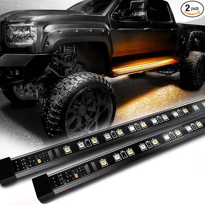 OPT7 Sidekick 78" Running Board Lights 2PCS LED Strips w/Amber Turn Signal Side Marker, DRL, White Courtesy Light for Extended Crew Cab Trucks Pickup Trailer - Truck Decorations
