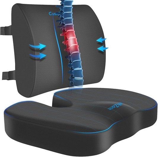 Seat Cushion, Lumbar Support Pillow with Adjustable Strap-Chair Cushions for Sciatica Pain Relief-with Washable Cover Memory Foam for Car, Travel and Wheelchair-Gray X-Large