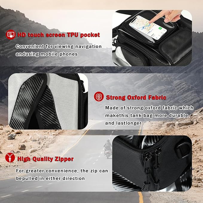 Motorcycle Tank Bag for Honda CBR300R CBR500R CBR650R, Oxford Magnetic Motorbike Bag Water-Resistant Motorcycle Gas Tank Bag with Magnets and Straps for Touring,B/Magnetic