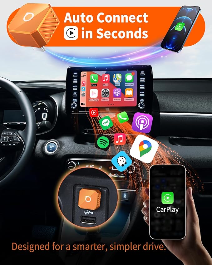 OTTOCAST Mini Pot (2026 Version) Wireless 2-in-1 CarPlay & Android Auto Adapter,Plug&Play Dongle for iPhone & Android,Bluetooth Auto Connect,Converts Factory Wired to Wireless CarPlay Adapter(USB-C)