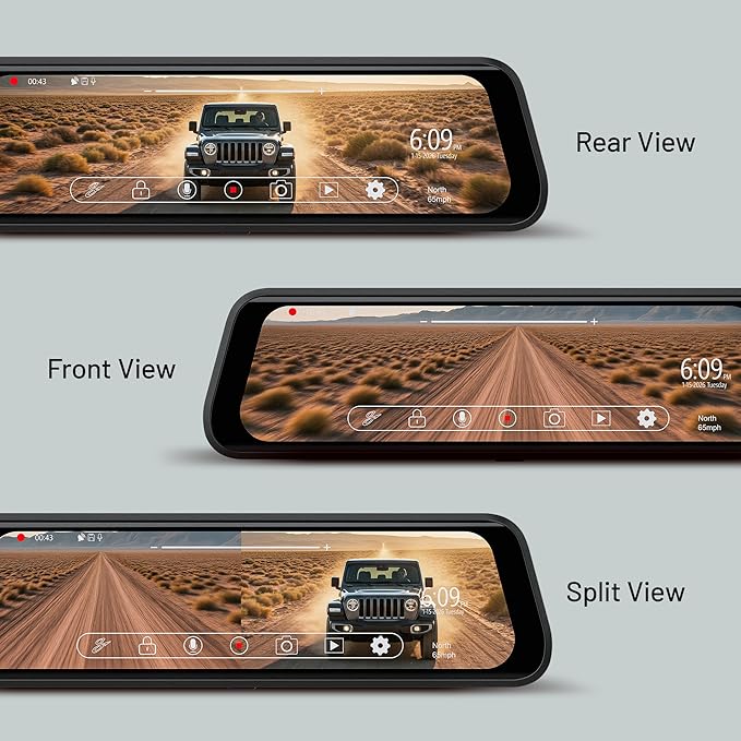 Stinger Ford Bronco (2020+) 9.66” 4K UHD Touchscreen Digital Rear View Mirror Monitor & 4K Front Dashcam, 2K Back Up Camera, Anti-Glare Night Vision, Built-in DVR w/ 64GB SD Card, Impact Detection