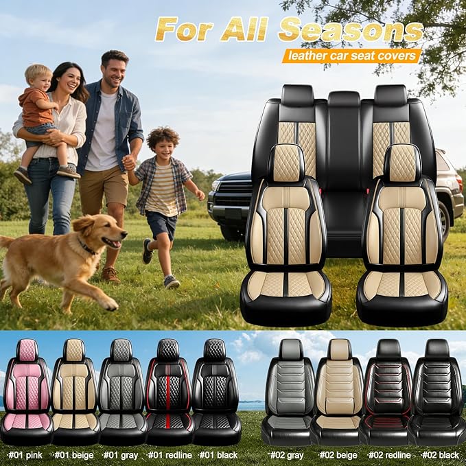 Fit Prologue Car Seat Covers for Select Honda Prologue 2024-2026 - Premium Full Coverage Leather, Airbag Compatible, Waterproof & All Weather Seat Cushion Protector, Front Pair Black+Beige