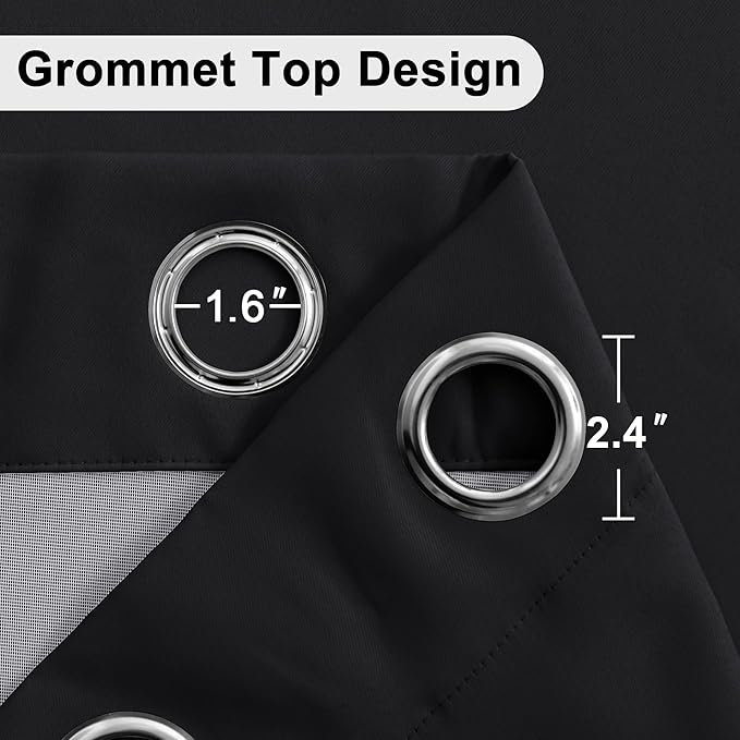 XWZO Black Blackout Curtains 2 Panels with Tiebacks- Heat and Full Light Blocking Window Panels with Grommets for Bedroom/Basement, 54 Inches Long Thermal Insulated Draperies, W38 x L54, Set of 2
