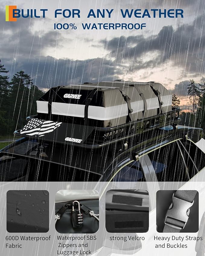 Garvee 64" x 39" Universal Roof Rack Basket, 200 Lbs Capacity Rooftop Cargo Carrier Basket with 21 Cubic Feet (52" x 39") Waterproof Luggage Bag, for Suvs, Trucks, Vehicles
