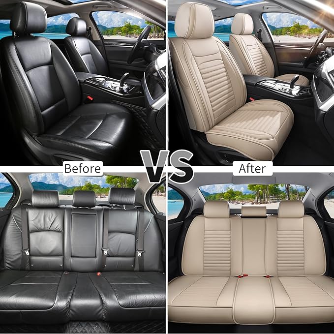 Car Seat Covers Full Set Fit for Toyota RAV4 Hybrid 2016-2026, Premium Faux Leather Car Seat Protector,Breathable Anti-Slip Full Wrapping Edge Seat Covers(Beige,Full Set)