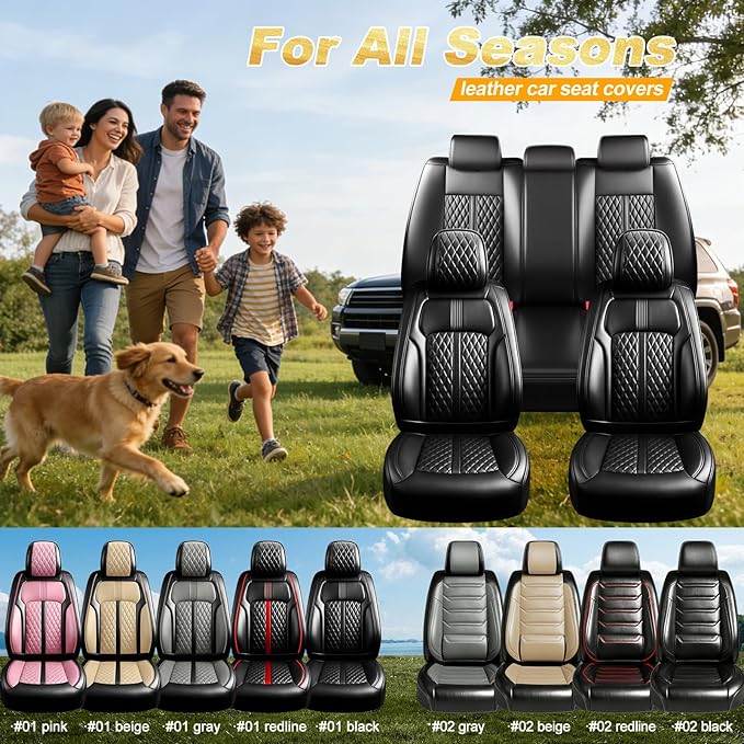 Fit Blazer Car Seat Covers (Front Pair) for Select Chevrolet/Chevy Blazer 2019-2026 - Premium Full Coverage Leather, Airbag Compatible, Waterproof & All Weather Seat Cushion Protector, Black