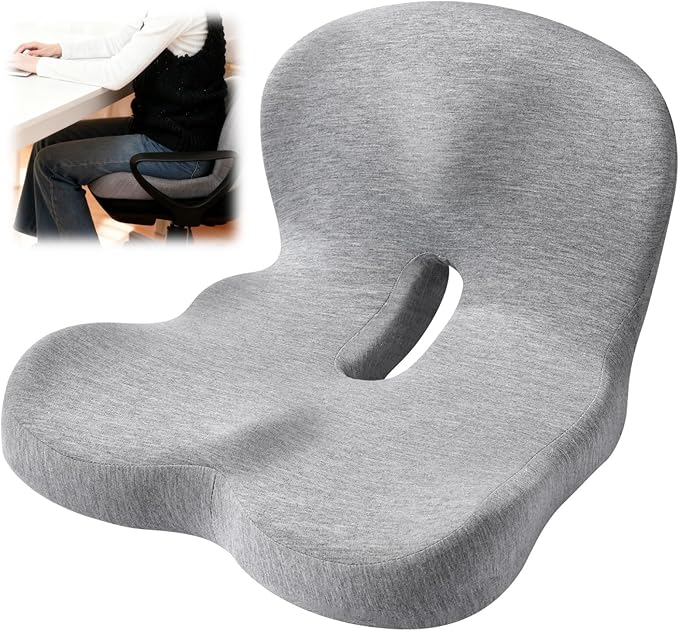 15.7 X 16.9 X 11.4 in Car Seat Cushion, Memory Foam, Lumbar Support, Ergonomic Design, Breathable Gray Cushion, Non-Slip, for Car Or Office