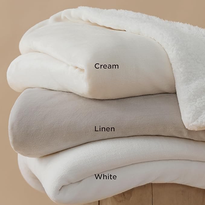 Bedsure Sherpa Fleece Blankets King Size for Bed - Thick and Warm, Soft Fuzzy Plush King Blanket for Winter, Cream, 108x90 Inches