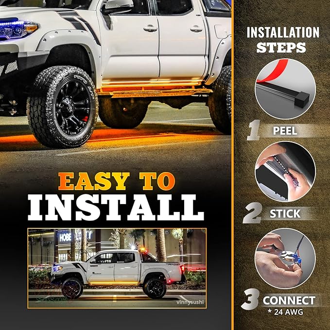OPT7 Sidekick 78" Running Board Lights 2PCS LED Strips w/Amber Turn Signal Side Marker, DRL, White Courtesy Light for Extended Crew Cab Trucks Pickup Trailer - Truck Decorations