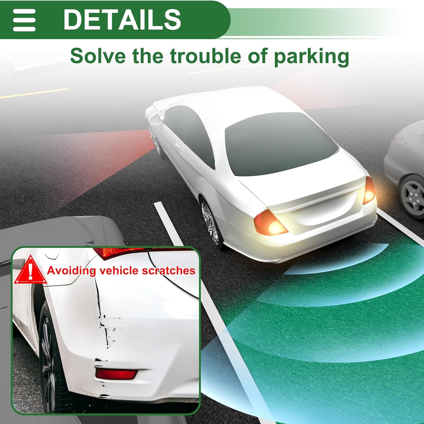 Motoforti Universal Car Auto Vehicle Reverse Backup Radar System Reverse Parking Sensors Alarm Buzzer Reminder Distance Detection Red 2 Parking Sensors
