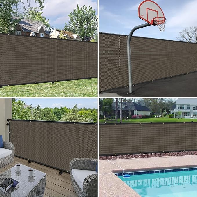 Windscreen4less Privacy Fence Screen Heavy Duty Windscreen Fencing Mesh Fabric Shade Net Cover with Brass Grommtes for Outdoor Wall Garden Yard Pool Deck, 8'x99' Brown
