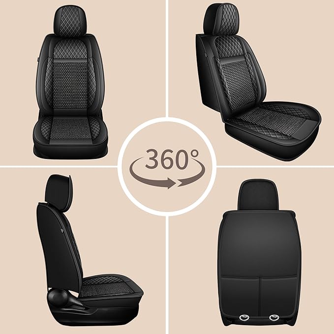 TTX LIGHTING for Jeep Compass 2012-2026 Car Seat Covers, Breathable Ice Silk & Leather Seat Protector, Cool & Anti-Sweat for Long Driving, Airbag Compatible, 2 Front Seats (Black)