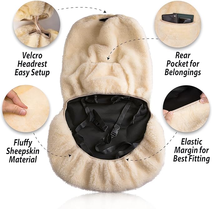ZONETECH Sheepskin Seat Covers Fuzzy Car Seat Covers Ivory Australian Merino Wool Fluffy Fur Auto Accessories All Season Protection for Your Seats Universal Fits Most Car SUV Airbag Compatible