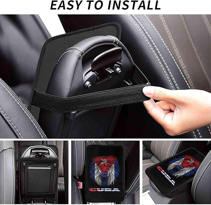 Vintage Cuba Cuban Flag Lion Head Auto Center Console Armrest Cover Car Handrail Box Cushion Pad Mat Universal Fit Most Vehicle Sedan Truck SUV Soft Comfort Decor Accessories