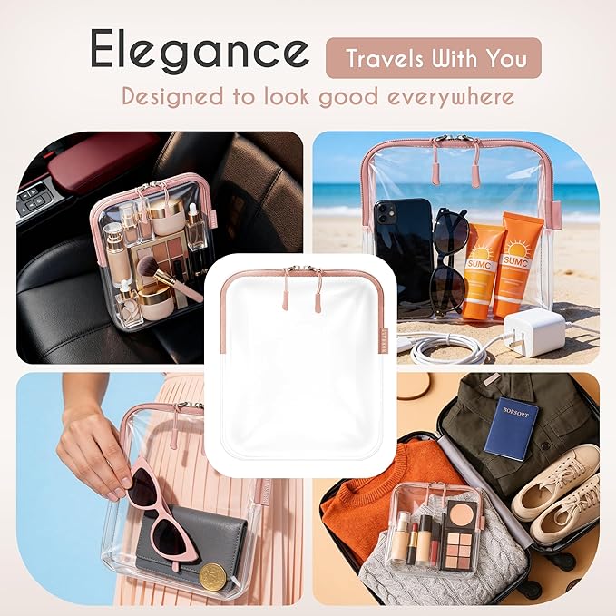 BORSALI TSA Approved Toiletry Bag - Clear Quart Size for 3-1-1 Carry On Travel - Makeup Organizer Cosmetic Pouch with Zipper - Travel Accessories - 5 Pack Colors
