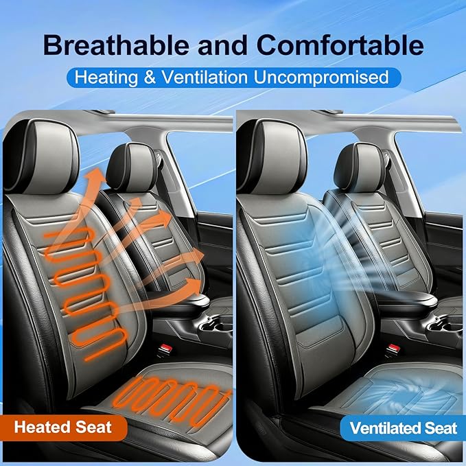 Fit Trax Car Seat Covers for Chevrolet/Chevy Trax 2015-2026, Premium Full Coverage Leather, Waterproof All Weather Seat Protector, Airbag Compatible, Scratch Resistant, Full Set, Black+Gray