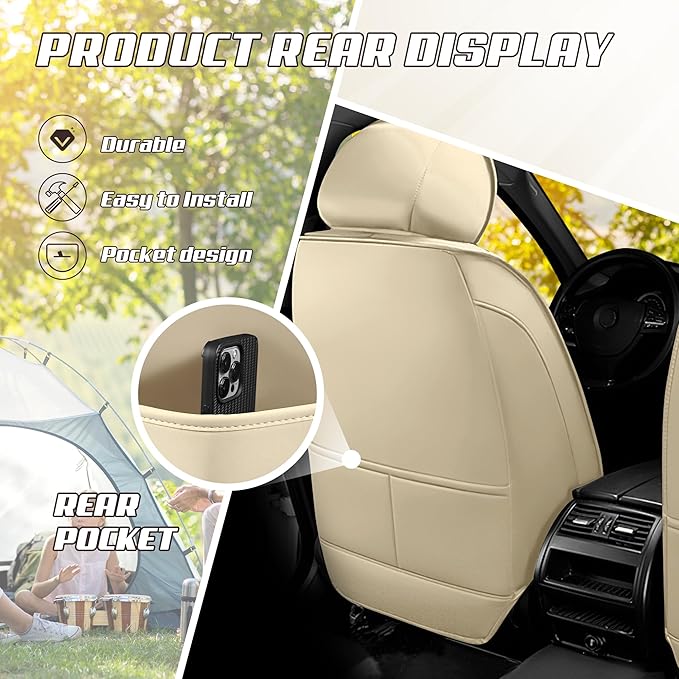 Car Seat Covers Fit for Toyota rav4 2000-2026, Stylish Sport Seat Covers, Waterproof Wear-Resistant Premium Nappa Leather Car Seat Cover.(2 Pcs Front/Beige)