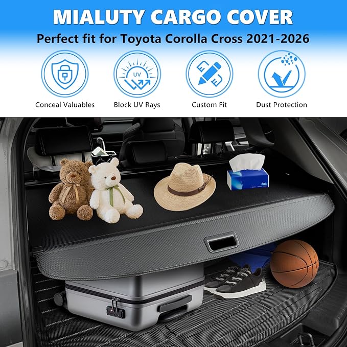 MIALUTY® Cargo Cover for 2021-2026 Toyota Corolla Cross Retractable Trunk Cover Corolla Cross Accessories Anti-Peeping Anti-Theft Privacy Screen,Trunk Luggage Shield Shade Carbon Fiber Texture