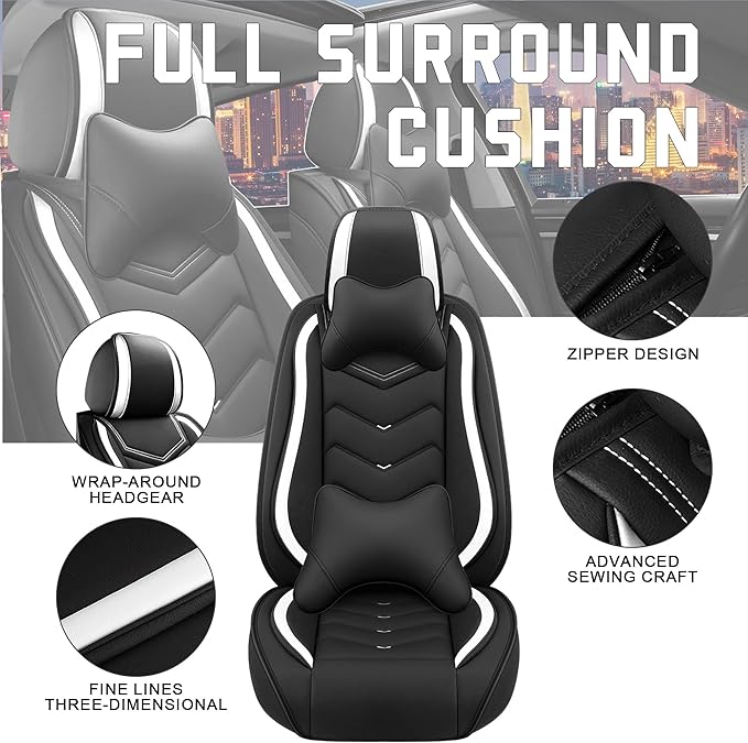 CTDS Car Seat Covers for Chevy Malibu 2000-2026, Stylish Sport Seat Cover, Premium Nappa Leather Car Seat Cover. Automobile Seat Covers Sets.(Luxury 5 Seats/Black White)