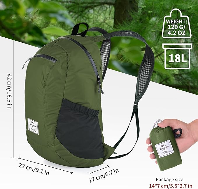 Naturehike 18L Lightweight Hiking Daypack, Waterproof Camping Packable Backpack Ultralight for Travel, Airplane, Adults