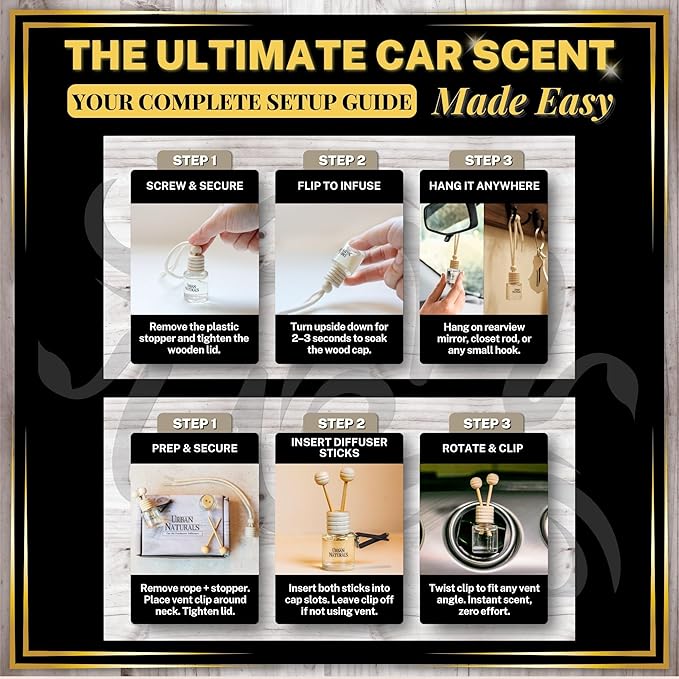 Urban Naturals Car Air Freshener Smoked Vanilla Scent Diffuser, Long Lasting Car Fresheners Made in USA, Odor Eliminating Technology, Hanging Auto Accessories + Vent Clip (1 Pack)