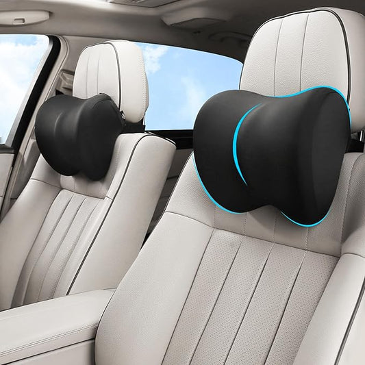 2-Pack Car Neck Pillow with Height-Adjustable,Car Headrest Pillow for Neck Support Relieves Driving Fatigue, Soft Memory Form and Ergonomic Design Fits Most Car Seats(Matte Black)