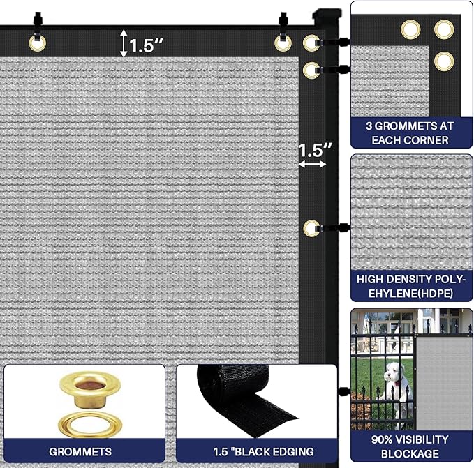 Windscreen4less Privacy Fence Screen Heavy Duty Windscreen Fencing Mesh Fabric Shade Net Cover with Brass Grommtes for Outdoor Wall Garden Yard Pool Deck, 8'x271' Light Gray