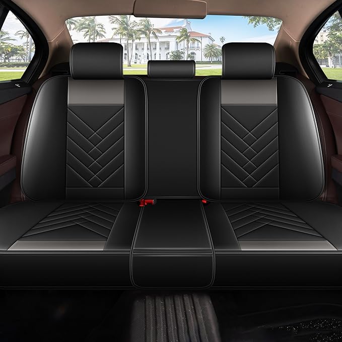 AOMSAZTO Car Seat Covers Full Set Fit for Nissan Rogue 2010-2025 2026 Waterproof Faux Leather Car Seat Cushions Automotive 5 Seat Covers Set（Black&Grey）
