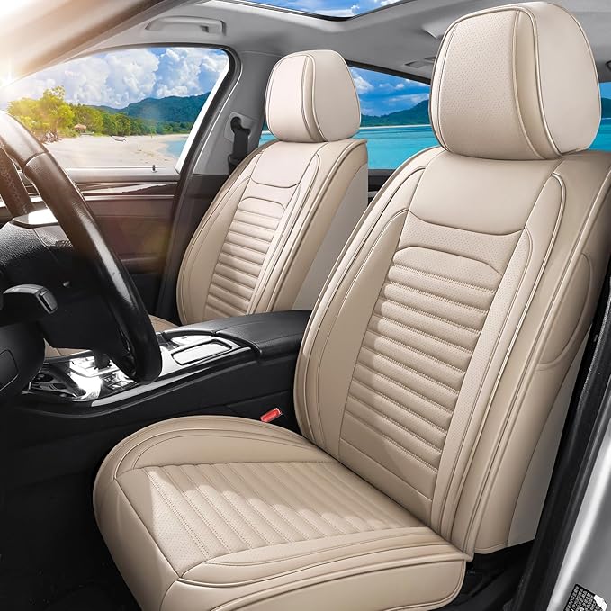 Front Seat Covers Fit for Toyota Yaris 2007-2020, Car Seat Covers Front Seats, Breathable Faux Leather Automotive Seat Covers Front Pair Anti-Slip Seat Cover(Beige, Front)